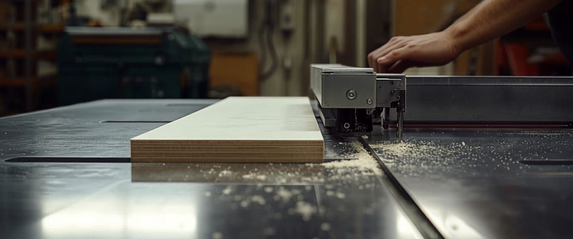 Cabinet panel on the sliding table saw in the Yampa Woodcrafters shop