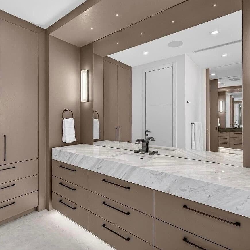 Floating melamine vanity with marble counter